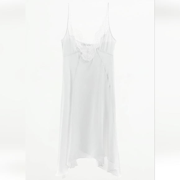 Satin Effect Dress With Lace White Zara S - Picture 3 of 9